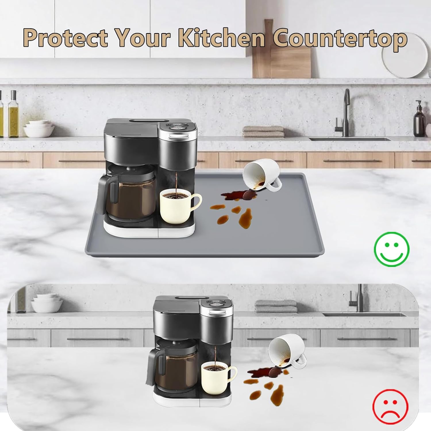 Coffee Bar Mat, Coffee Maker Mat, 24"x16" Silicone Coffee Mat, Spill-Proof, Non-Slip, Heat-Resistant, Fits Under Coffee Maker & Dish Rack (Black, 24"x16")