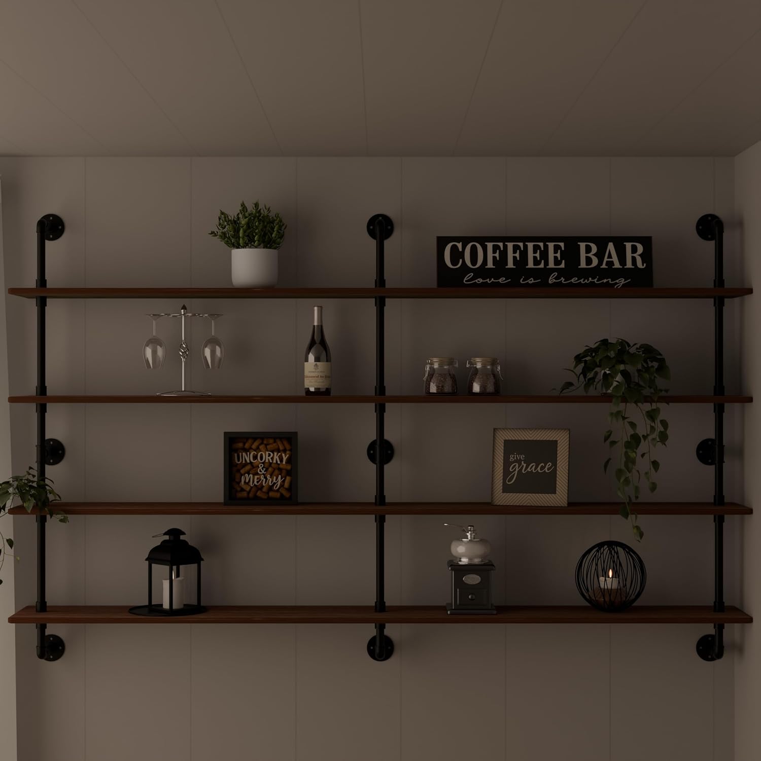 Floating Book Shelves for Wall 4 Tier 70 inch Bookshelf Industrial Pipe Shelving Shelves Bookcase Industrial Bookshelves Pipe Shelf Wood Wall Shelf for Living Room