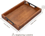 Rustic Wood Serving Tray with Handle Brown Rectangular Decorative Trays Farmhouse Charcuterie Boards Platter for Food, Fruit, and Coffee Great for Bed, Living, Coffee Table, Kitchen and Party