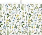 Blue Yellow Wildflower Dish Drying Mats for Kitchen Counter, Vintage Botanic Fern Leaves Floral Kitchen Drainer Pad, 18" x 24" Absorbent Microfiber Washable Reusable Dish Draining Mats, Home Decor