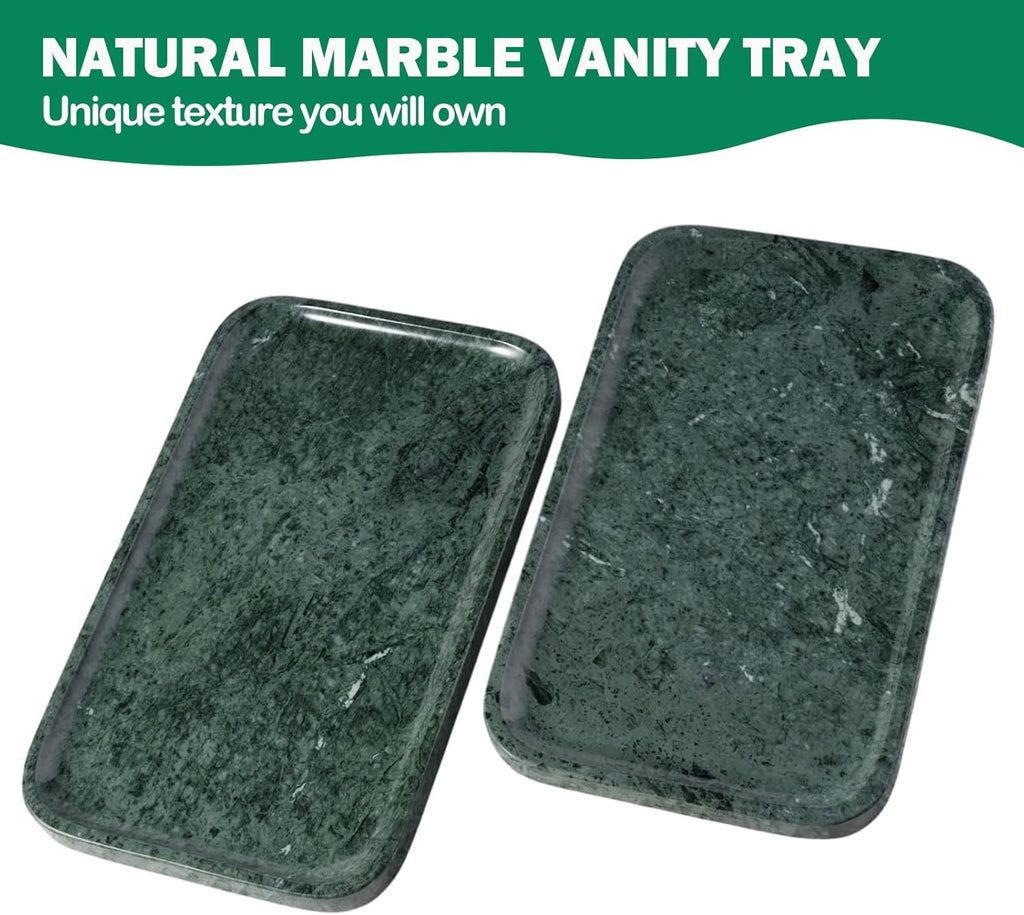 Marble Vanity Tray, Bathroom Tray for Countertop, 14'' Green Decoration for Dresser Organizer, Large Serving for Kitchen, Marble Storage for Coffee Table, Perfume, Jewelry Holder