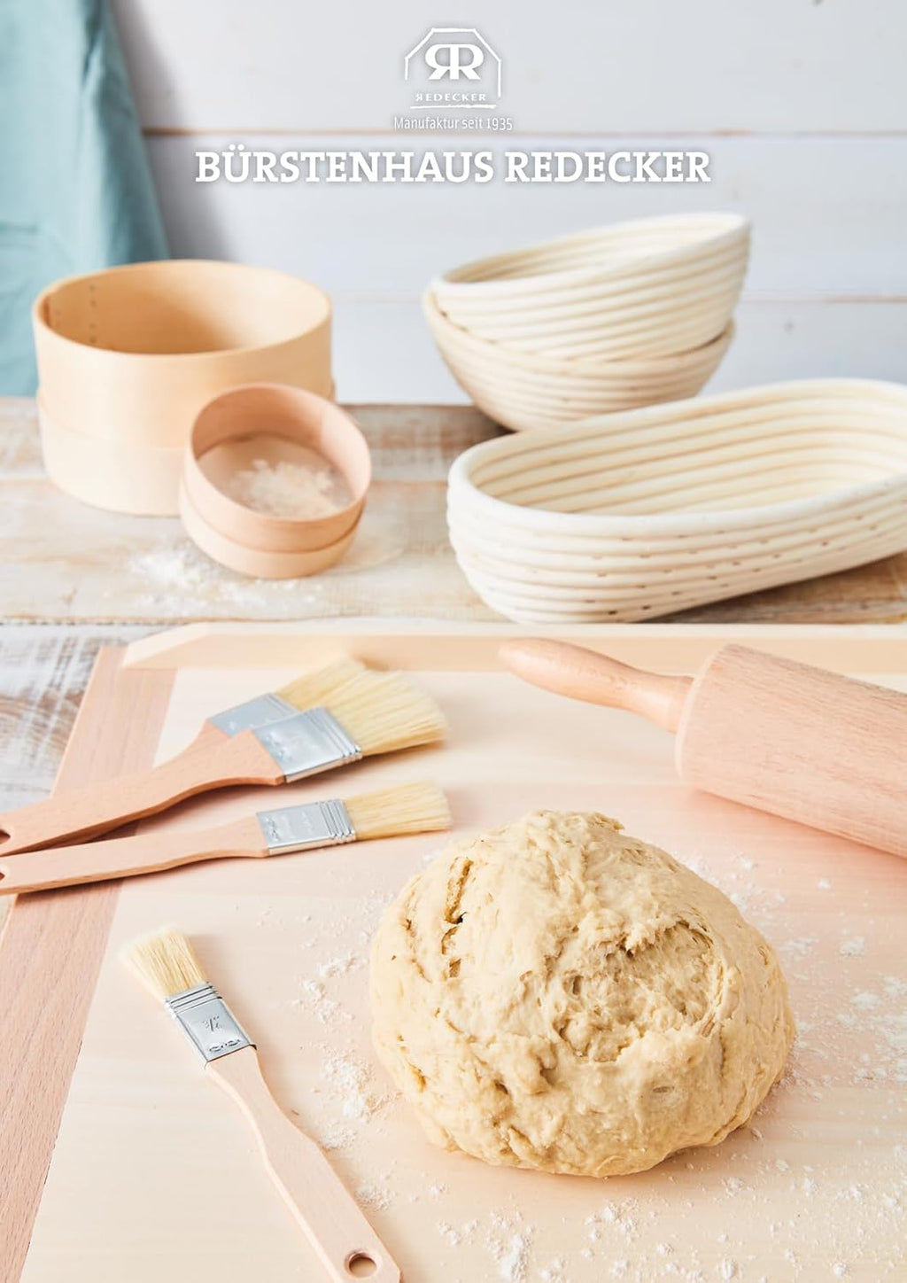 REDECKER Pastry Brushes Set with Untreated Beechwood Handles - 2 Different Sizes - Multi-purpose Brushes - Natural Bristle Basting Brush for Glazing and More - Wood Pastry Brush German Designed