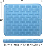 Silicone Dish Drying Mat for Multiple Usage,Easy clean,Eco-friendly,Heat-resistant Silicone Mat for Kitchen Counter or Sink,Refrigerator or Drawer Liner Light Blue XL 18 inches x 16 inches