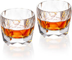 KAMMAK Crystal Whiskey Glasses Set of 2, 7.1oz Old Fashioned Glasses Stemless, Hand Blown White Cocktail Glasses, Luxury Handcrafted Cut Ice Ball Cup for Women, Perfect Men Gift for Bourbon