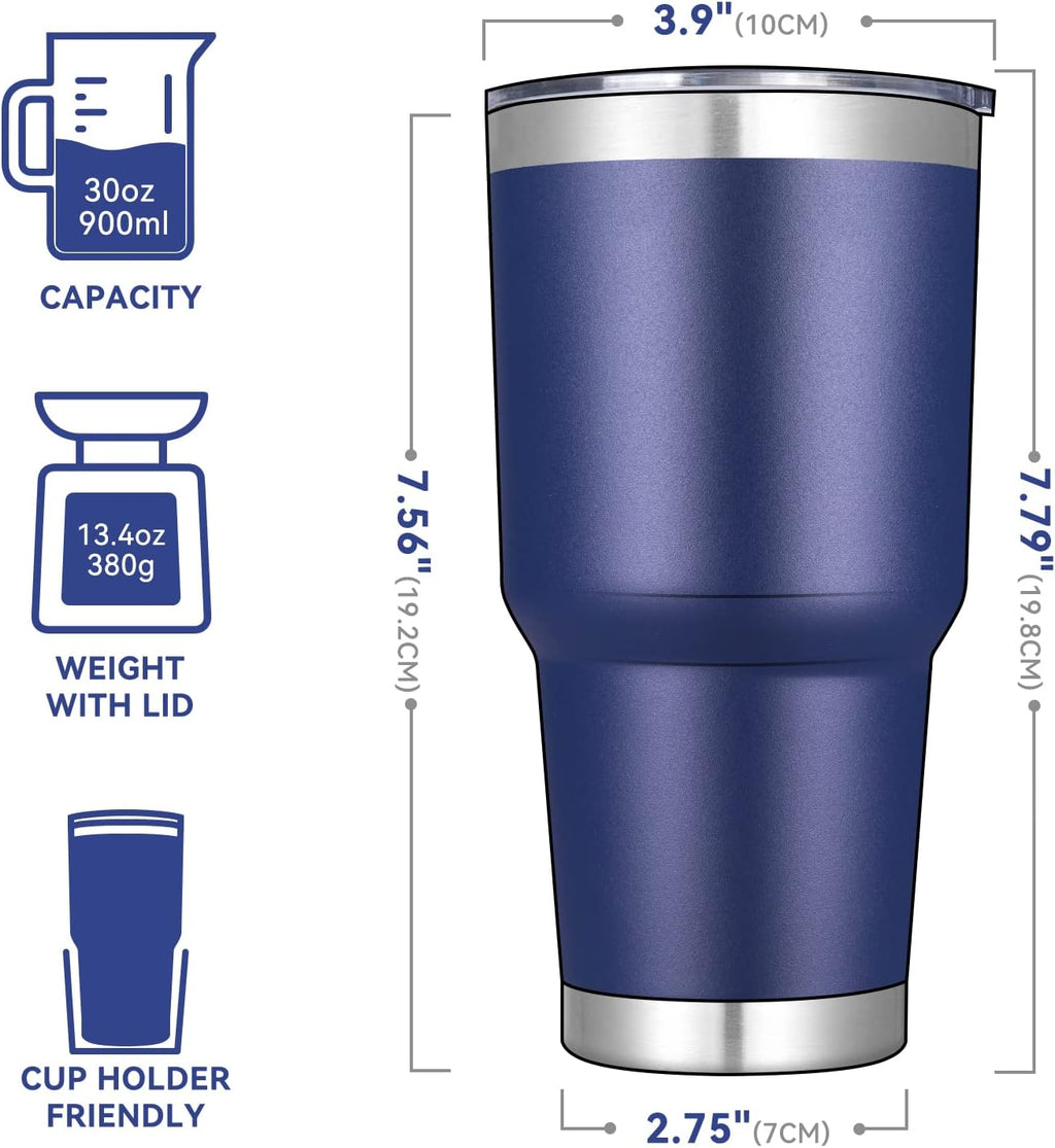 DOMICARE 30 oz Tumbler with Lid and Straw, Stainless Steel Tumblers Bulk, Insulated Vacuum Double Wall Travel Coffee Mug, Durable Powder Coated Tumbler Cup (Navy, 1)