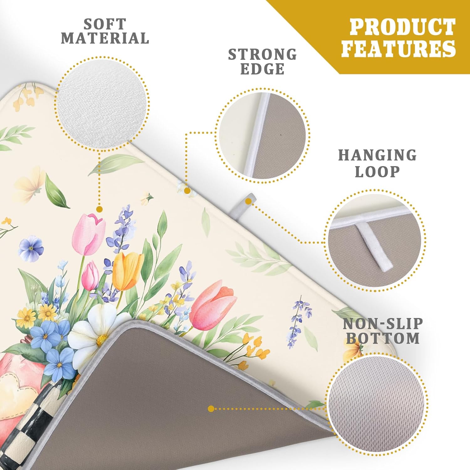 Giwawa Spring Flower Vases Dish Drying Mat for Countertop, 18"x24" Watercolor Floral Mason Jar Dish Drainer Mats, Wildflower Botanical Fast Dry Microfiber Large Dish Drying Pad Decoration