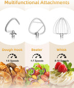 Facelle Tilt-Head Stand Mixer, 5QT+6QT Stainless Steel Two Bowls, 10 Speeds Kitchen Electric Food Mixer with Egg Whisk, Dough Hook, Beater, Dishwasher-Safe Attachment, Ideal Gift for Mom