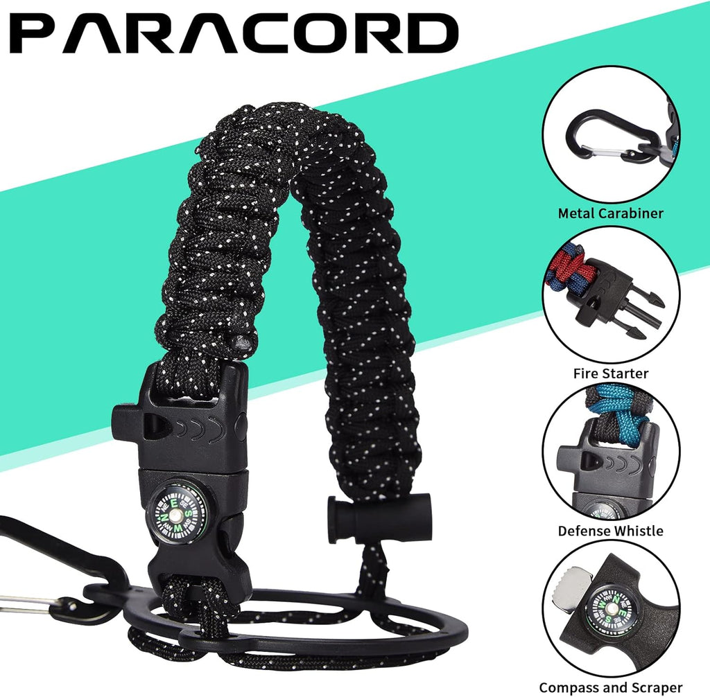 64OZ Stainless Steel Water Bottle with Paracord Handle, Straw/Spout Lid, Half Gallon Vacuum Insulated Water Flask Jug, Leak-Proof Large Sports Jug for Biking Travel Camping