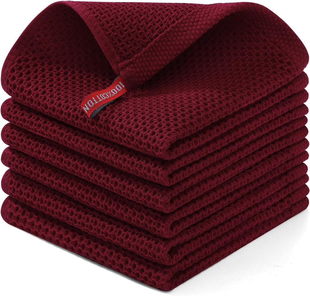 Homaxy 100% Cotton Waffle Weave Kitchen Dish Cloths, Ultra Soft Absorbent Quick Drying Dish Towels, 12 x 12 Inches, 6-Pack, Burgundy