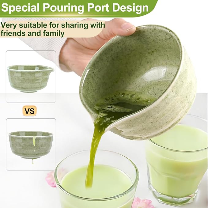 7 Pcs Matcha Whisk Set with Ceramic Bowl, Whisk, Holder, Bamboo Scoop, Sifter, Spoon and Holder, Matcha Kit for Matcha Lover (Matcha Green)