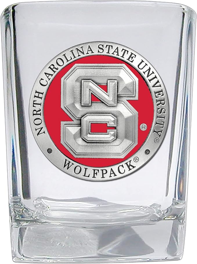 Heritage Pewter North Carolina State Square Shot Glass | Hand-Sculpted 1.5 Ounce Shot Glass | Intricately Crafted Metal Pewter Alma Mater Inlay