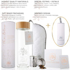 Sacred Lotus Love Double-Walled Glass Tea Tumbler with Infuser and Strainer 15oz - Perfect for Loose Leaf Tea, Cold or Hot Water Bottle, Fruit Drinks - Comes with Travel Sleeve and Cozy