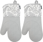 Delaney Silicone Oven Mitts Set - Extra Long, Heat Resistant Kitchen Gloves, Non-Slip Holders for BBQ, Baking, Cooking Essentials, Grey Toile, Kitchen Decor, Oven Gloves, New Home Gifts