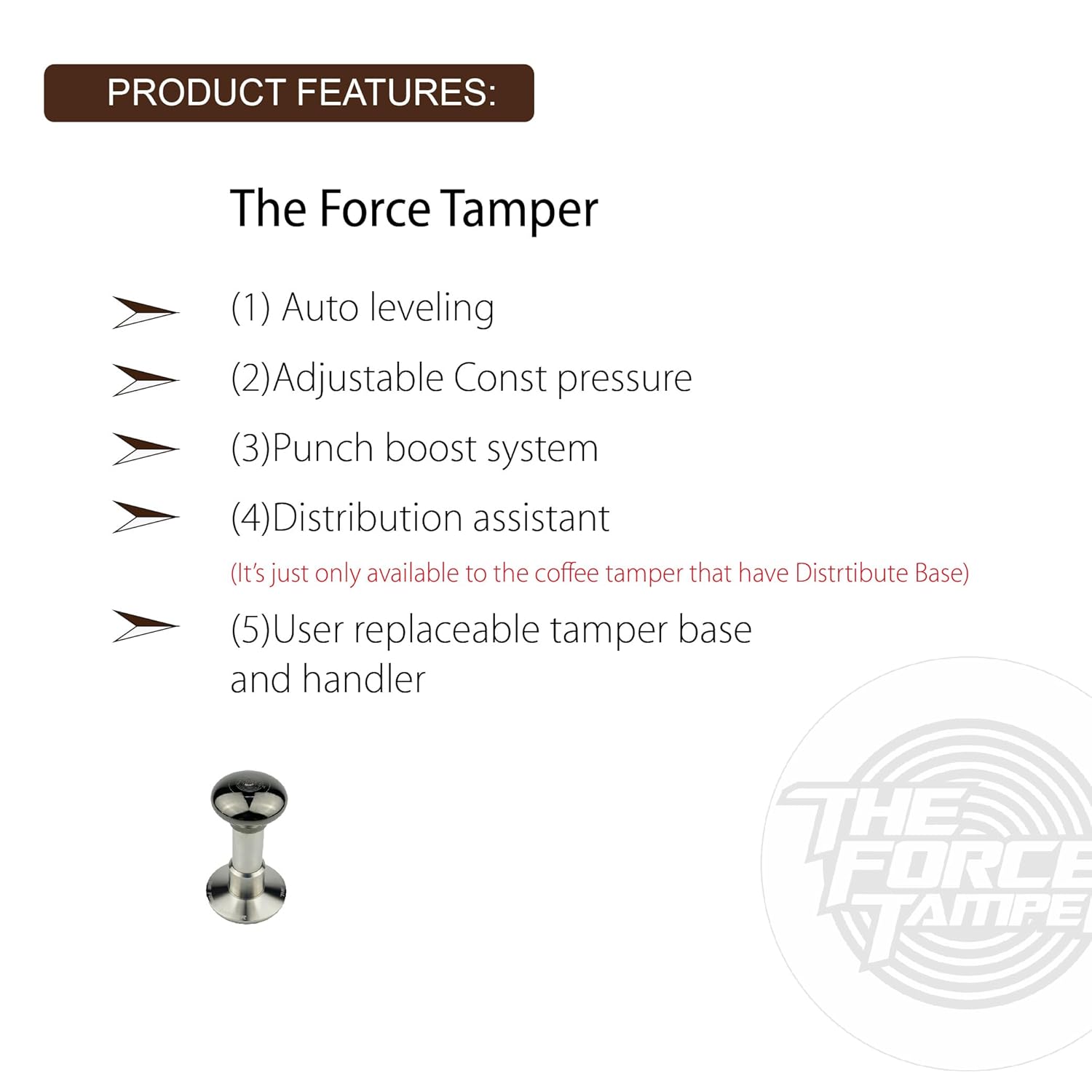 The Force Tamper Automatic Impact Adjustable Constant Pressure and Autoleveling Coffee Tamper Black Mirror Jellyfish AL Handle Set Pro (Ripple-Distribute, 58.50mm)