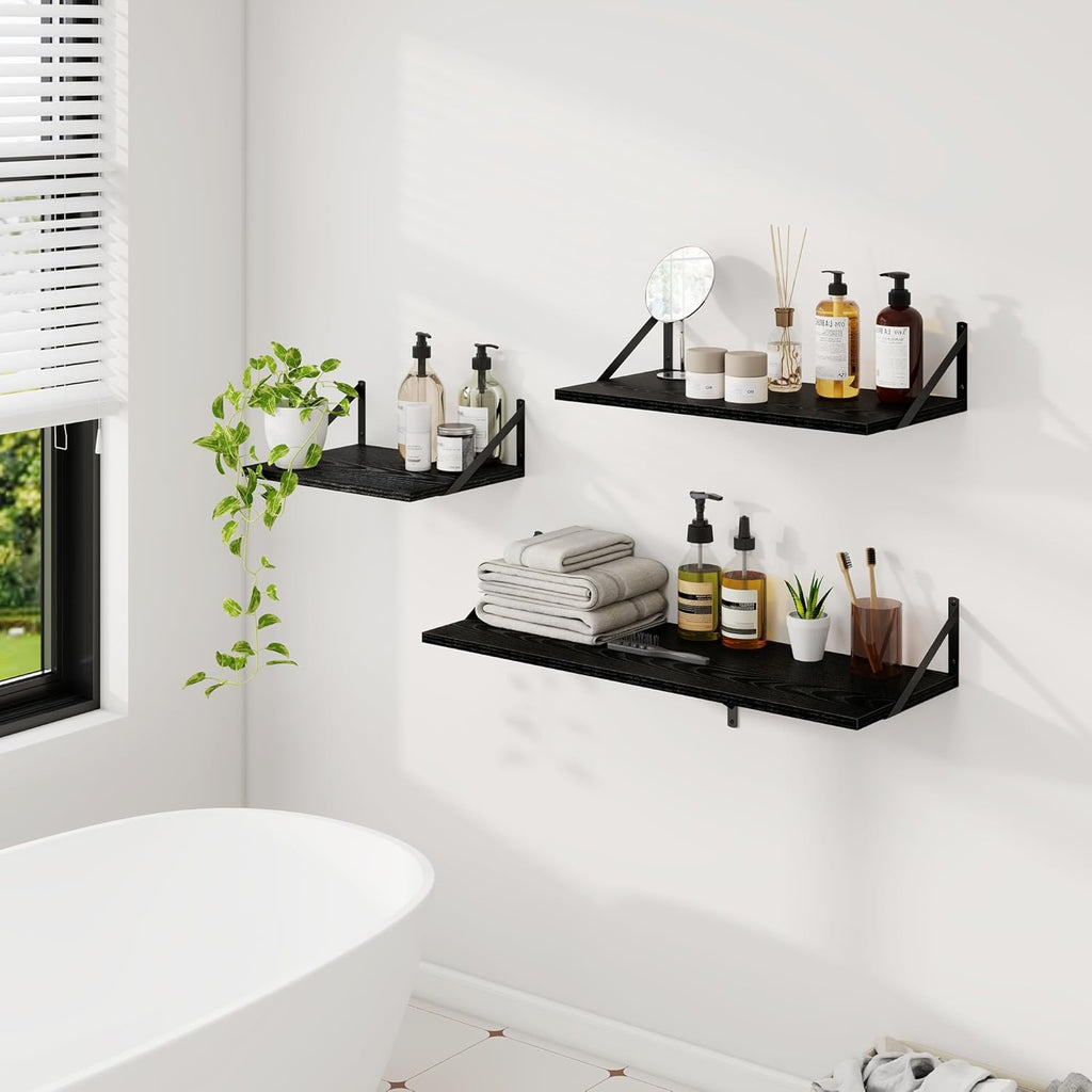 Dreamland Wall Shelves Black, Large Floating Shelf 12 * 36 inch Set of 2 Wall Shelves for Dorm, Bookshelf, Living Room, Bedroom, Bathroom