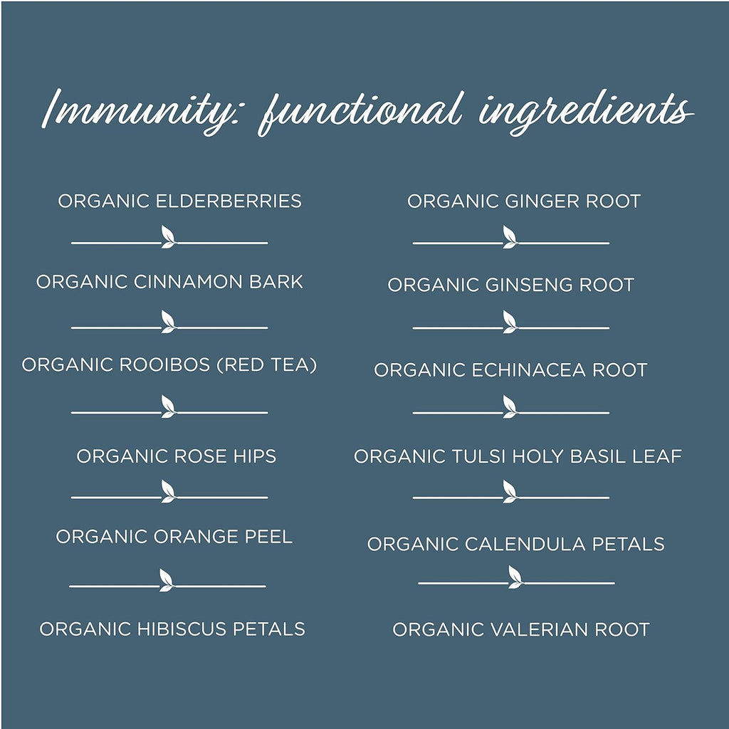 The Tea Spot Organic Immunity Tea with Natural Vitamin C for Immune Support|Blend of Adaptogens, Elderberry, Orange Peel, Ginger, Basil, Lemon Peel & Valerian Root | Caffeine-Free 15 Tea Bags