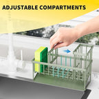 Cisily Kitchen Sink Caddy - Sponge Holder and Organizer with High Brush Holder, 304 Stainless Steel, Sage Green