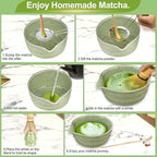 7 Pcs Matcha Whisk Set with Ceramic Bowl, Whisk, Holder, Bamboo Scoop, Sifter, Spoon and Holder, Matcha Kit for Matcha Lover (Matcha Green)