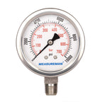 MEASUREMAN 2-1/2" dial,Glycerin Filled Hydraulics Pressure Gauge Stainless Steel case, 316 SS Wetted Part, 0-10000psi/bar1/4 NPT,Lower Mount