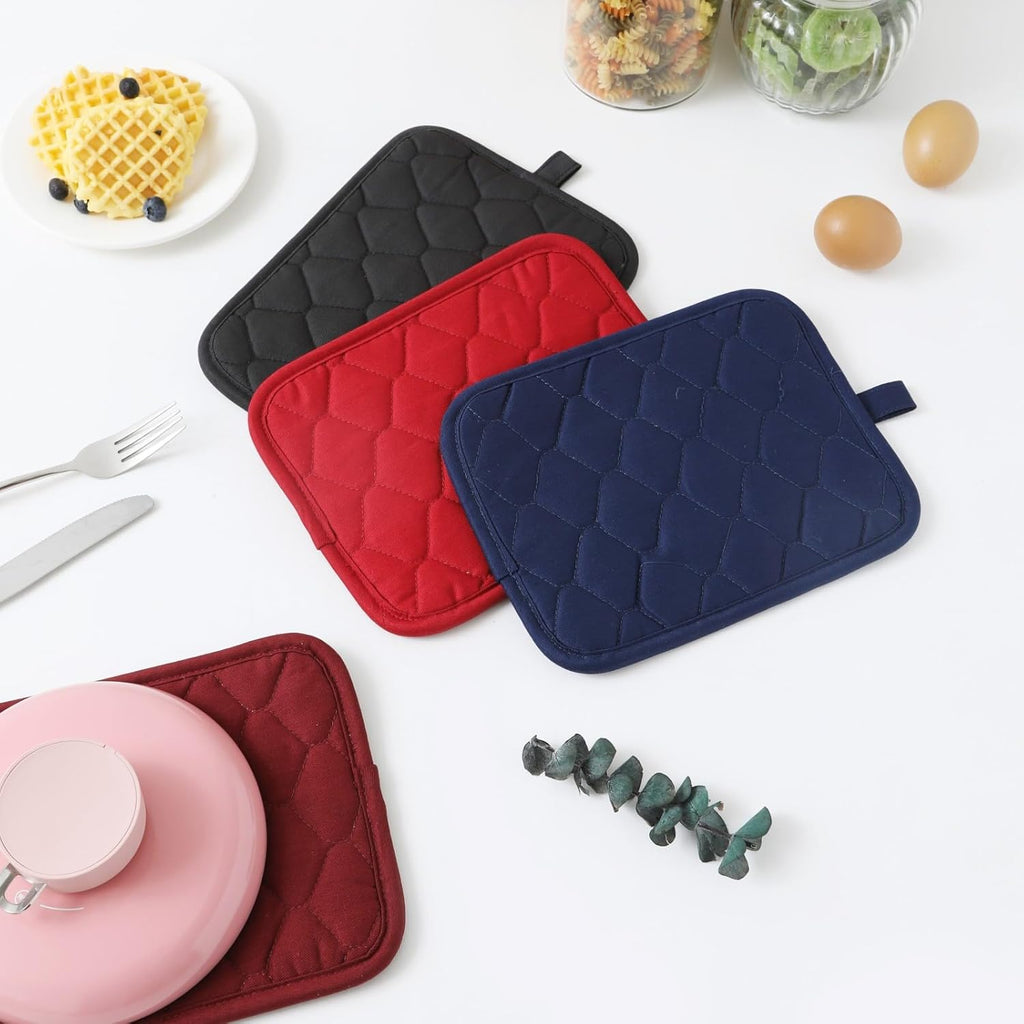 Glynniss Anti-Slip Grip Pot Holders for Kitchen, Cotton Oven Pot Holders Set with Neoprene for Heat Resistant 450F, 7x9 Inches Potholders Machine Washable 2PCS (Blue, 2)