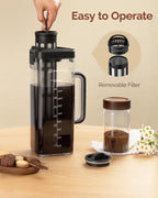 Maestri House Compact Cold Brew Coffee Maker, 64oz Iced Tea and Coffee Maker Brewer Space Saving Tritan Pitcher, 350 Mesh Filter, 100% Leak-Proof