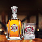 Heritage Pewter Firefighter Square Shot Glass | Hand-Sculpted 1.5 Ounce Shot Glass | Intricately Crafted Metal Pewter Alma Mater Inlay