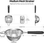 U-Taste Medium Fine Mesh Strainer: 18/8 Stainless Steel 4.73in 30 Mesh Kitchen Food Sieve with Sturdy Riveted Silicone Handle, Heavy Duty Deep Handheld Metal Colander for Rice, Quinoa, Flour (Black)