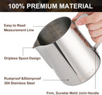 Milk Frothing Pitcher, 32oz Stainless Steel Milk Frother Cup Steaming Pitcher, Coffee Bar Cappuccino Espresso Machine Accessories Barista Tools, Metal Pitcher Milk Jug with Decorating Latte Art Pen
