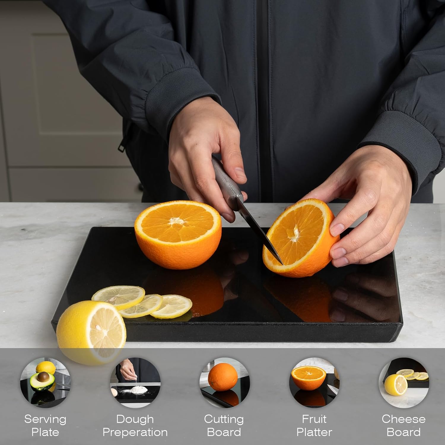 Koville Black Marble Cutting Boards for Kitchen Countertop, Natural Marble Cutting Board Pastry Board Cheese Boards for Home Kitchen Decor, Stone Chopping Serving Tray for Charcuterie