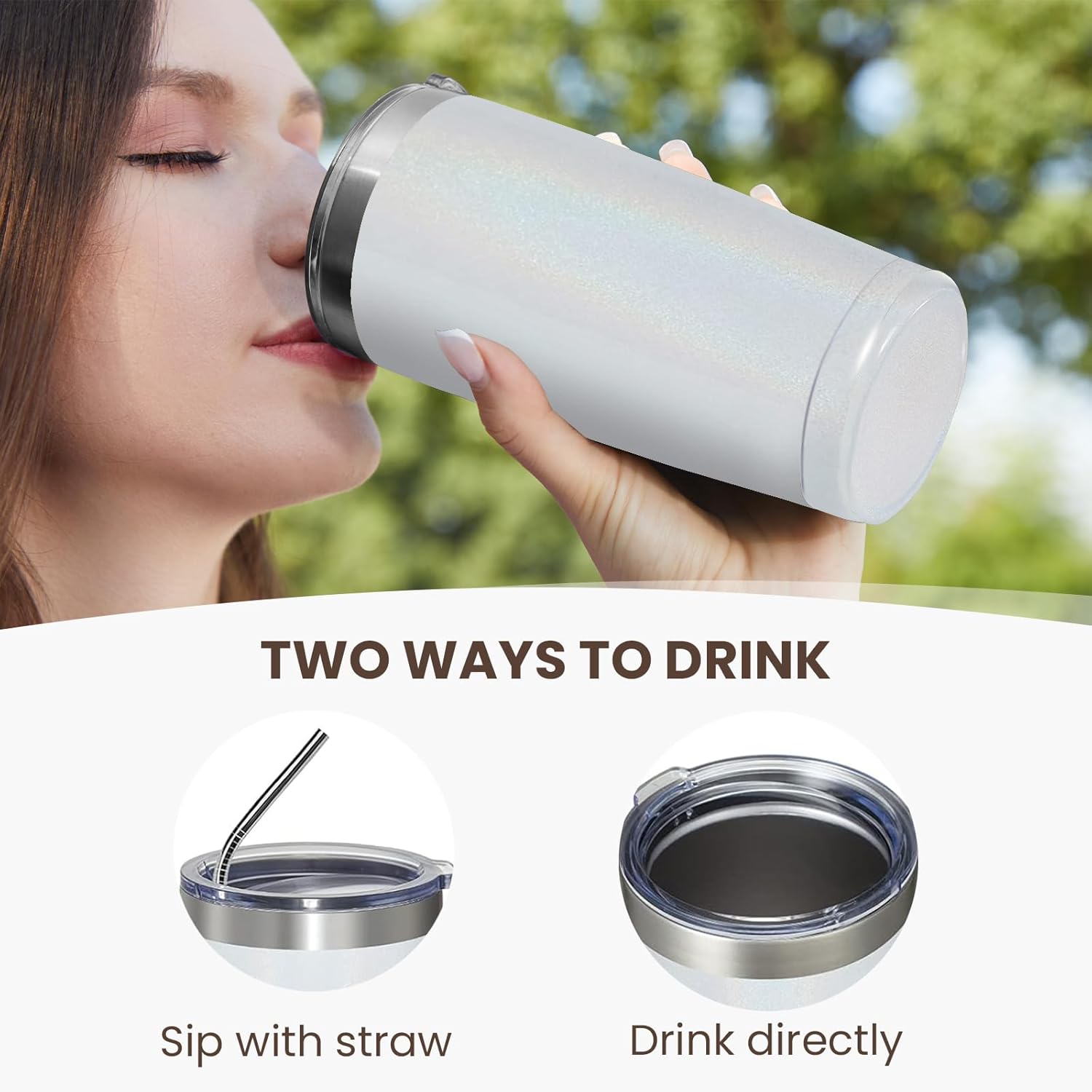 MEWAY 20oz Tumbler 4 Pack Double Wall Vacuum Insulated Travel Glitter Mug Bulk, Stainless Steel Tumblers with Lid and Straw, Powder Coated Coffee Cups for Woman(Rainbow White,Set of 4)