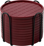 Coasters,Drink Coasters Set of 8 with Holder (Wine red, 12pcs)