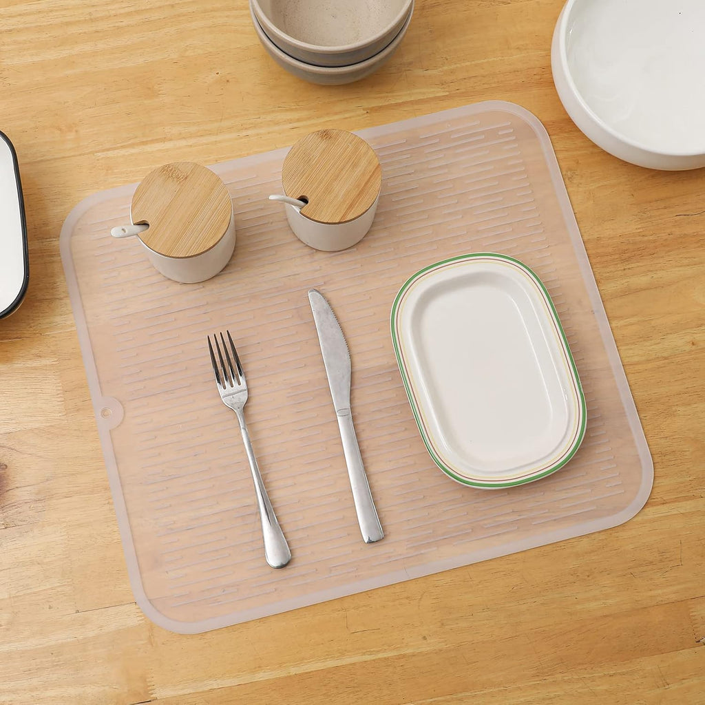 Silicone Dish Drying Mat for Multiple Usage,Easy clean,Eco-friendly,Heat-resistant Silicone Mat for Kitchen Counter or Sink,Refrigerator or Drawer Liner Translucent XL 18 inches x 16 inches