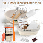 Sourdough Bread Baking Supplies, Sourdough Starter Kit, 9 Inch Round & 10 Inch Oval Banneton Bread Proofing Basket with 24 Oz Glass Jar, Sour Dough Tools with Danish Dough Whisk & Scraper