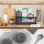 Kitchen Sink Caddy Organizer, 10.5" X 4.0" X 3.6" Sink Sponge Holder for Kitchen with Instant Drying Stone and Dish Brush Holder, Bathroom Organizer for Sponges, Scrubbers, Soap