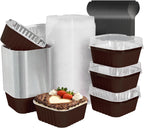 100 Pack Square Mini Cake Pans with Lids,Mini Loaf Pans with Lids,Aluminum Foil Baking Cups,Disposable Ramekins Cupcake Cups,Dessert Cups for Wedding Birthday Party Picnics,5oz (Coffee)