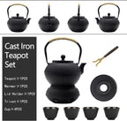 40.6oz Cast Iron Teapot Set with Cast Iron Warmer, Japanese Tetsubin Tea Kettle Set with Cups,Cast Iron Teapot with Stainless Steel Infuser and Enameled Interior for Stovetop Safe(1200ml)