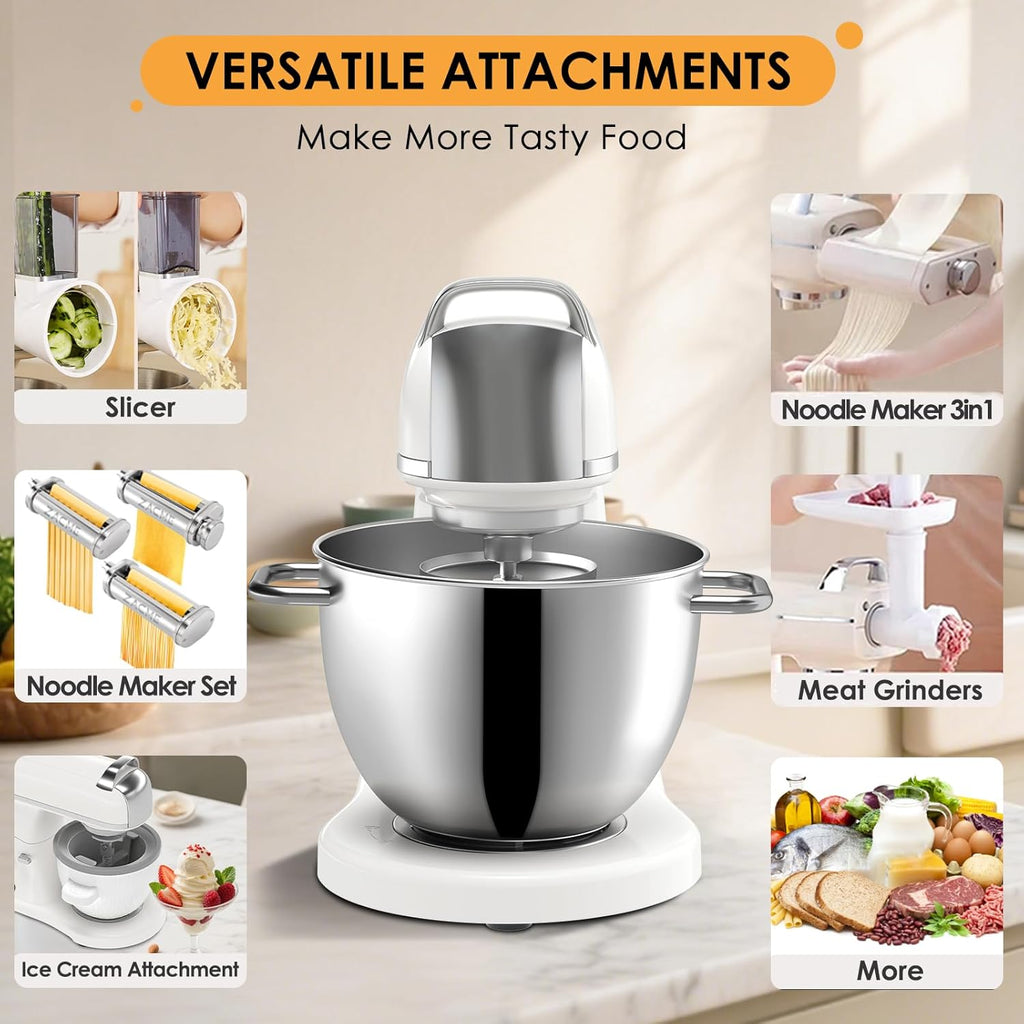 ZACME 8.4QT Commercial Stand Mixer 800W with NSF Certified and Aluminum Die Casting, Mixers Kitchen Electric Stand Mixer with Stainless Steel 8L Bowl, Dough Hook, Whisk and Beater, Porcelain