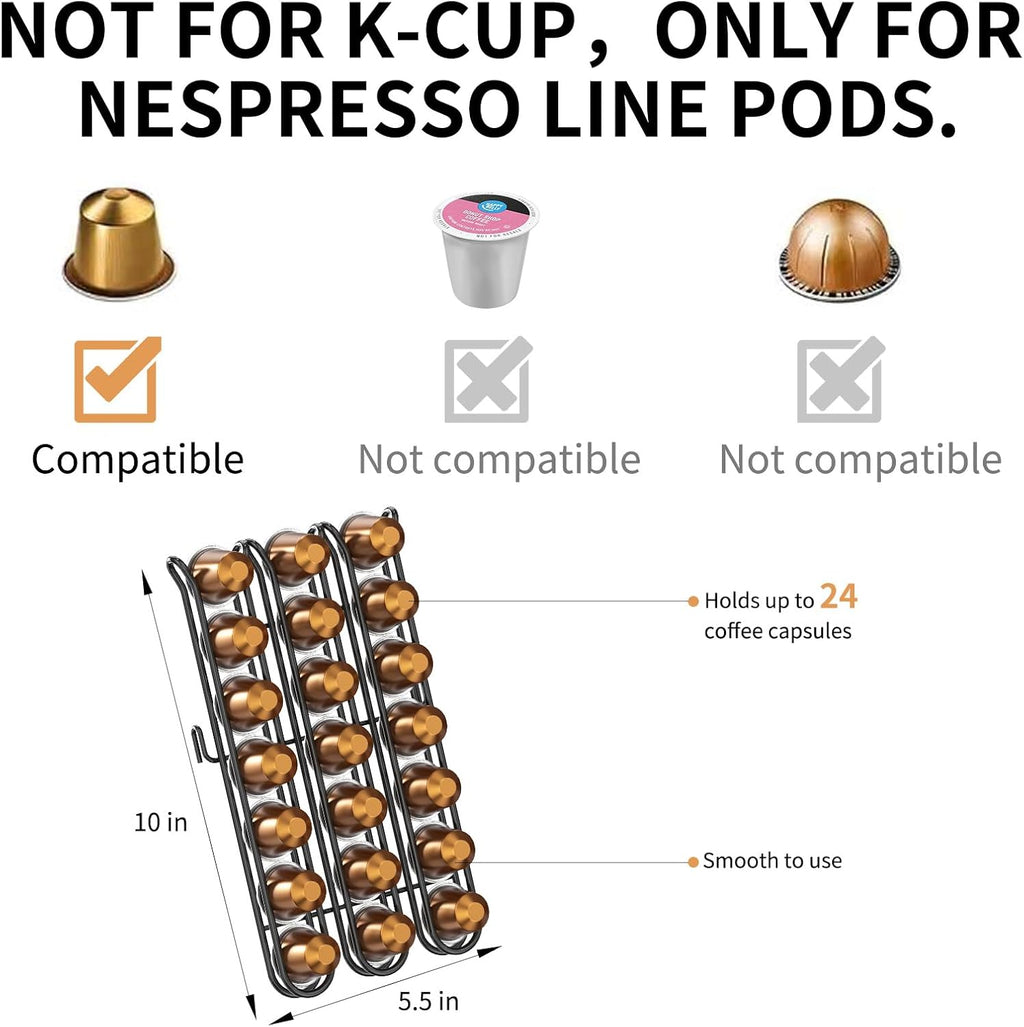 LEMIKKLE Coffee Station Organizer,Compatible with Nespresso Classic Pods 24pcs, Coffee Bar Accessories and Cup Storage Organizer, Wood Counter Shelves for Kitchen, Office, Countertop