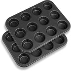 2 Packs Nonstick Round Muffin Baking Pan Tin, 12-Cup Muffin Tin, Cupcake Pans, Cheesecake Pans, Carbon Steel, Black