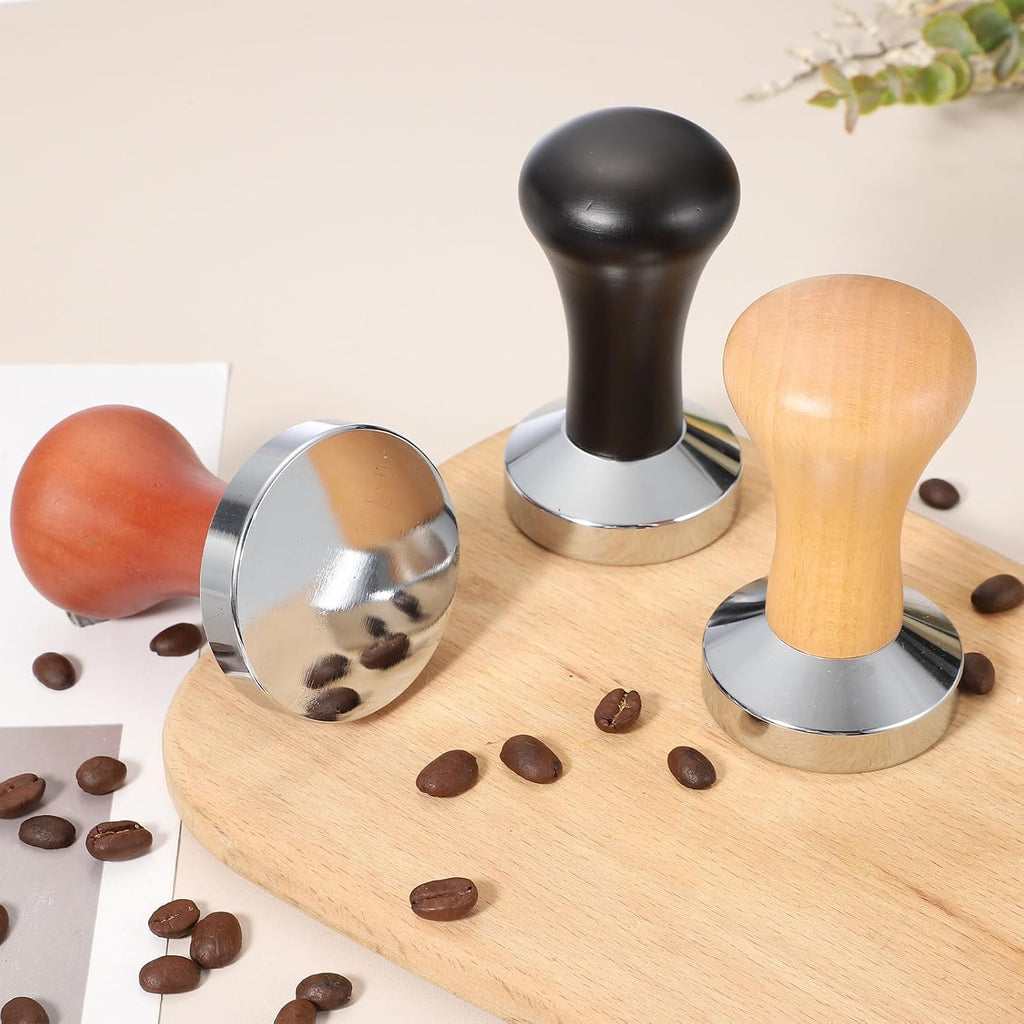 uxcell 51mm Coffee Tamper, Stainless Steel Espresso Press Tamper, Espresso Tamper with Wooden Handle Suitable for Coffee Shop, Restaurant Bar, Bakery (Dark Brown)
