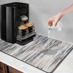 Arttown Coffee Mat for Countertops, Abstract Tan Minimalism Grey Dish Drying Mat 2 Pcs for Kitchen Bar Accessories, Fit Under Coffee Maker Espresso Machine Dish Rack Hide Stain Rubber 12x19in