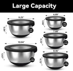 Stainless Steel Mixing Bowls with Lids – Set of 5 Large Nesting Metal Bowls for Kitchen, Baking, Cooking, Food Prep & Storage, Non-Slip Base, Dishwasher Safe,Black