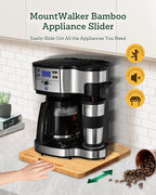 Bamboo Appliance Slider, Sliding Tray for Coffee Maker, Kitchen Countertop Appliance Rolling Tray, Coffee Pot Slider Tray with Rubber Wheels, Wide - Large (16"D x 13"W)