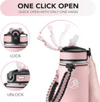 GOSWAG Insulated Sports Water Bottle, 24oz 2 Lids(with Straw/No Straw), Stainless Steel Water Bottles with Paracord Handle, Insulated Bottle with Double-Wall Vacuum Insulation