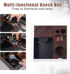 IKAPE V5 Espresso Knock Box, Espresso Coffee Organizer Box Fit for Storage 51, 54, 58MM Espresso Tamper, Distributor, Portafilter & Puck Screen Accessories, Natural Sandywood Station Base(9 IN One)
