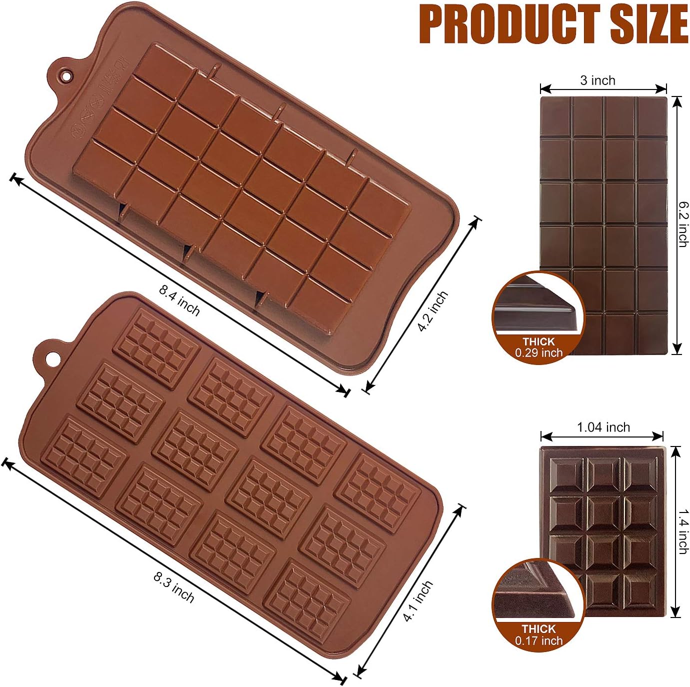 Walfos Break-Apart Chocolate Molds, Non-Stick Silicone Chocolate Bar Mold, Food Grade Candy Bar Mold, Perfect for Energy Bar, Cocoa Mini Bar, Basic Bites, 4 Pack