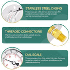 -30inHG-30PSI Panel Mount Front Flanged Glycerin Filled Pressure Gauge, 2.5" Dial Size, 1/4" MNPT Back Mount, Stainless Steel Case, with Phillips Screw and Nut, for Water, Gas, Liquid