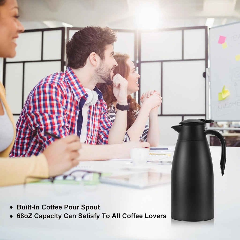 Thermal Coffee Carafe, Updated Insulated Stainless Steel Coffee Carafes for Keeping Hot Coffee & Water Hot Beverage-12Hours, Double Walled Vacuum Coffee Carafe (black)