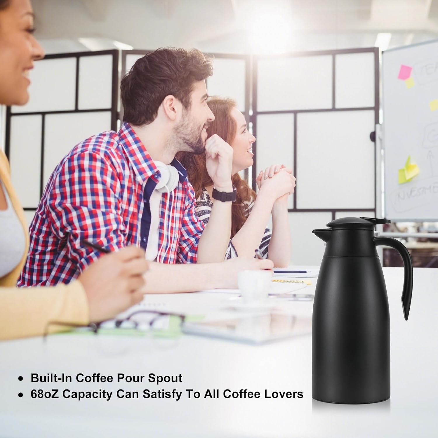 Thermal Coffee Carafe, Updated Insulated Stainless Steel Coffee Carafes for Keeping Hot Coffee & Water Hot Beverage-12Hours, Double Walled Vacuum Coffee Carafe (black)