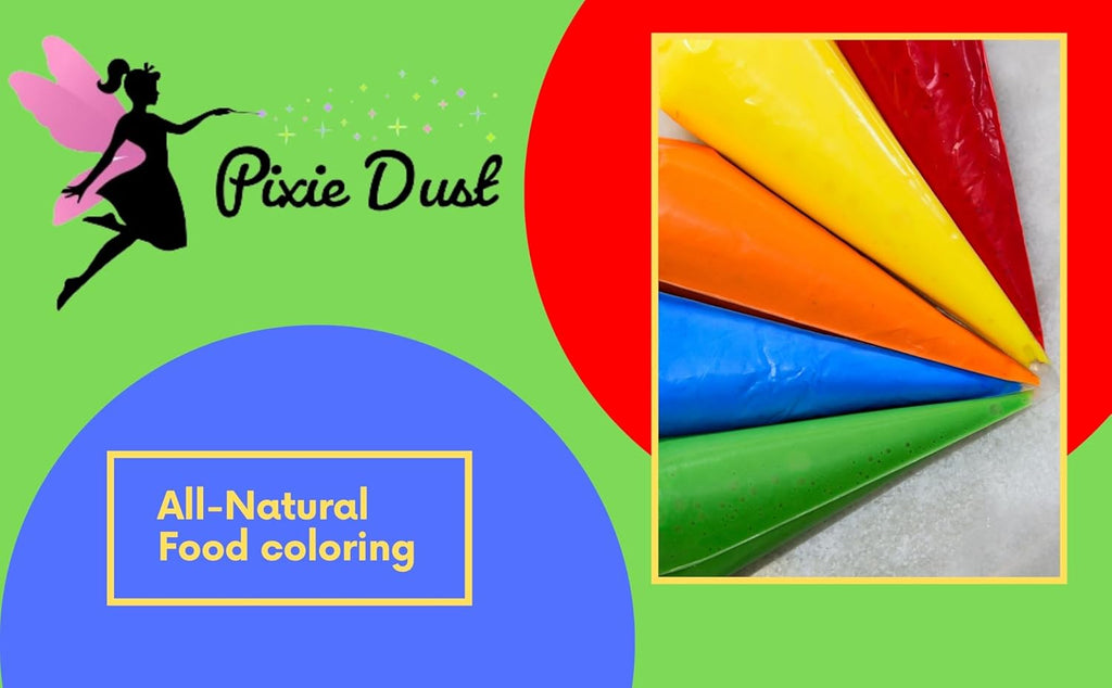 Dye-Free Food Coloring Powder set: Red, Blue, Green and Yellow. Plant-Based/All Natural/Non-Carmine/Non-Annatto/FLAVORLESS by PIXIE DUST (Large .35 oz Each Color 1.4 oz /44gr Total)